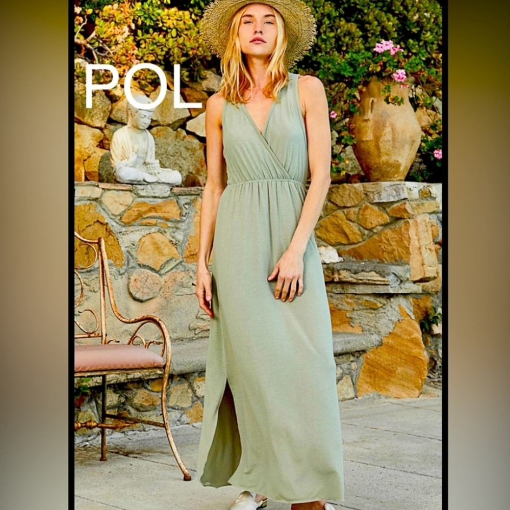 POL Sage Green Never Better Felt Soft Maxi Dress